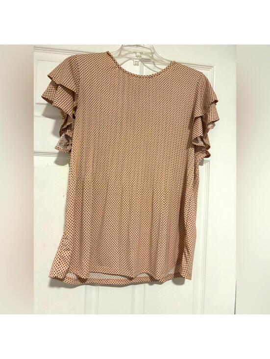 Adrianna Papell Tops - Adrianna Papell Beige Polka Dot Ruffle Sleeve Blouse